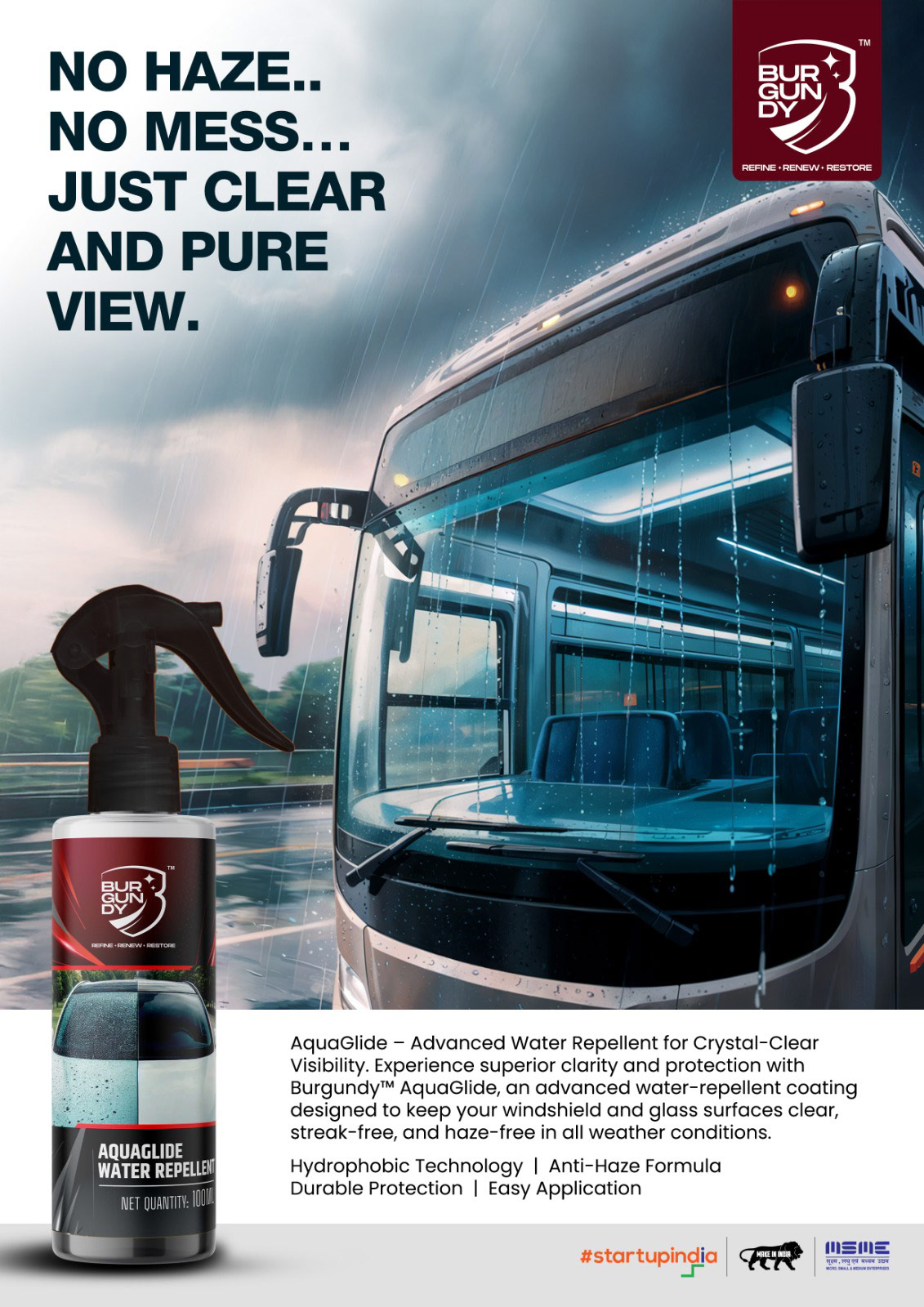 Burgundy Aquaglide all weather water repellent for windshield and glass 2