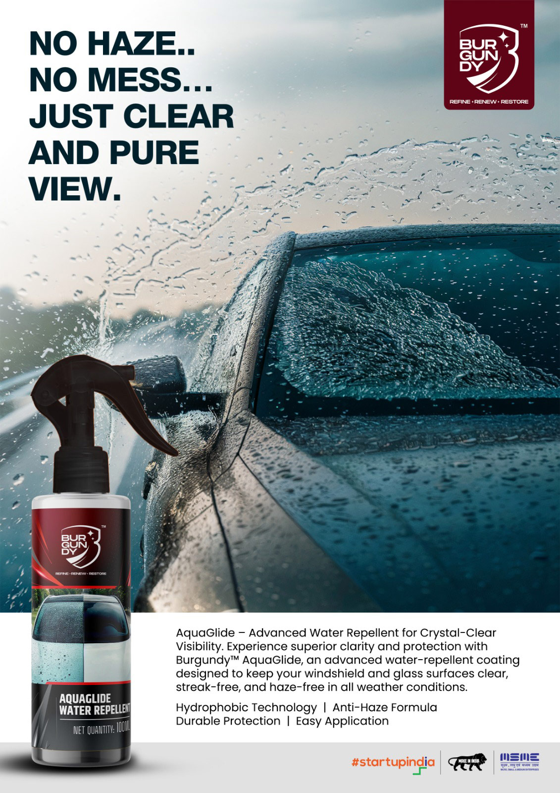 Burgundy Aquaglide all weather water repellent for windshield and glass