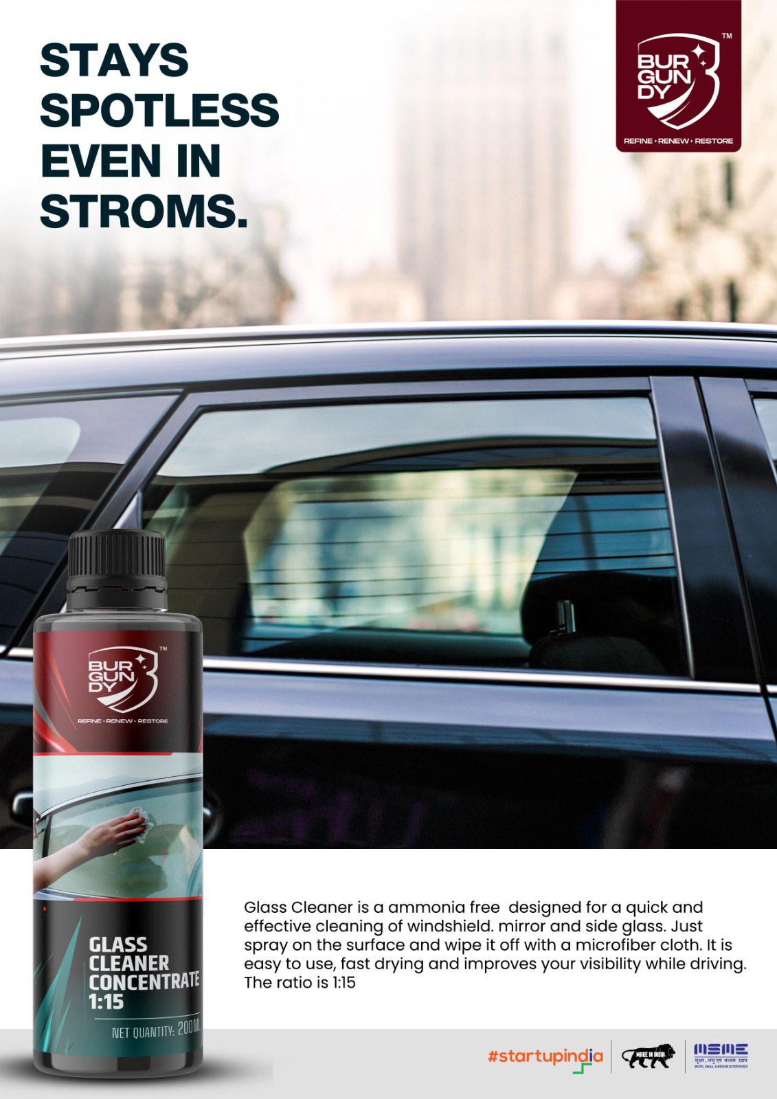 burgundy ammonia free class cleaner concentrate for clearer visibility