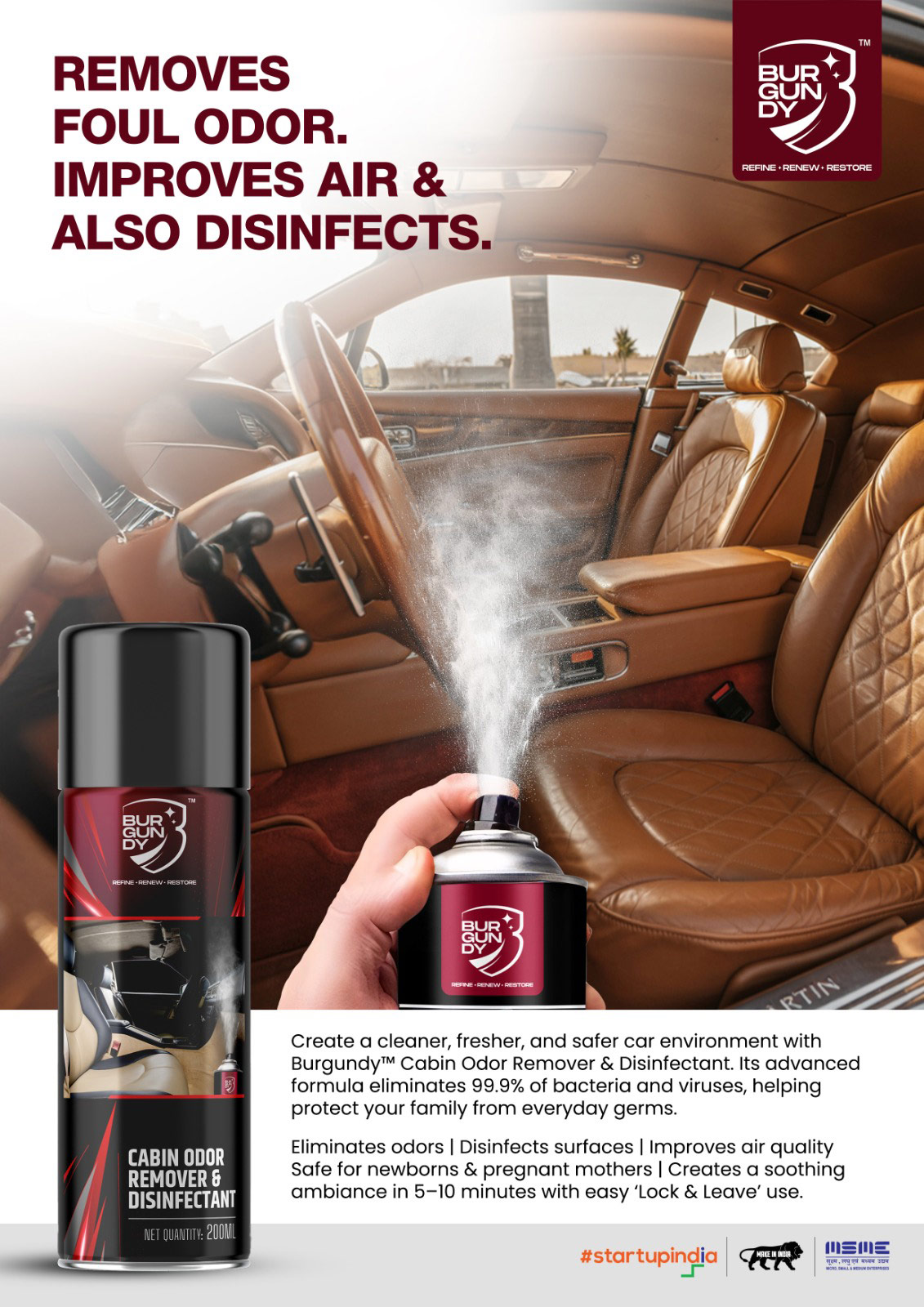 burgundy cabin odor remover and disinfectant for fresher cleaner and safer cabins