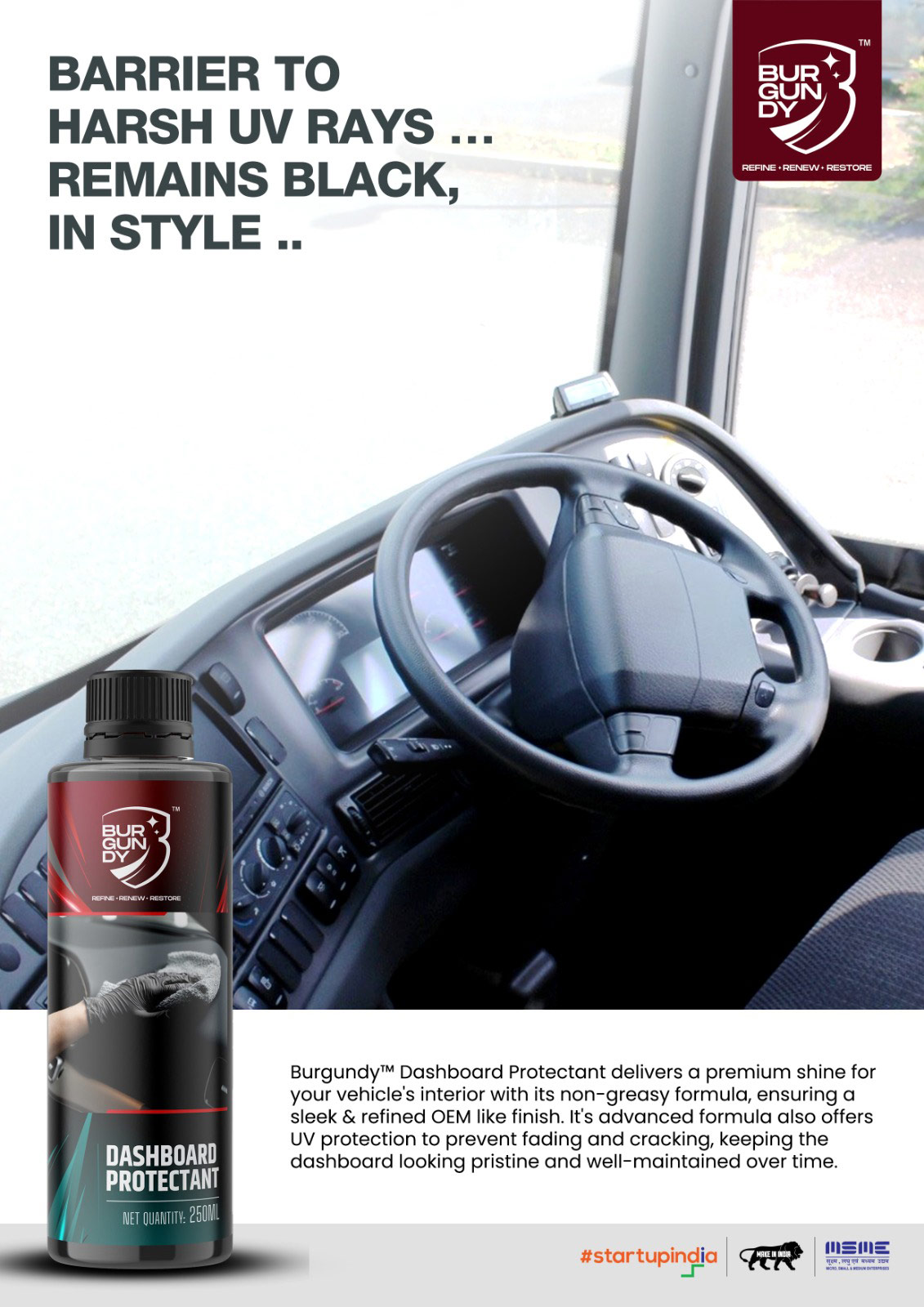 burgundy dashboard protectant for UV protection and shine