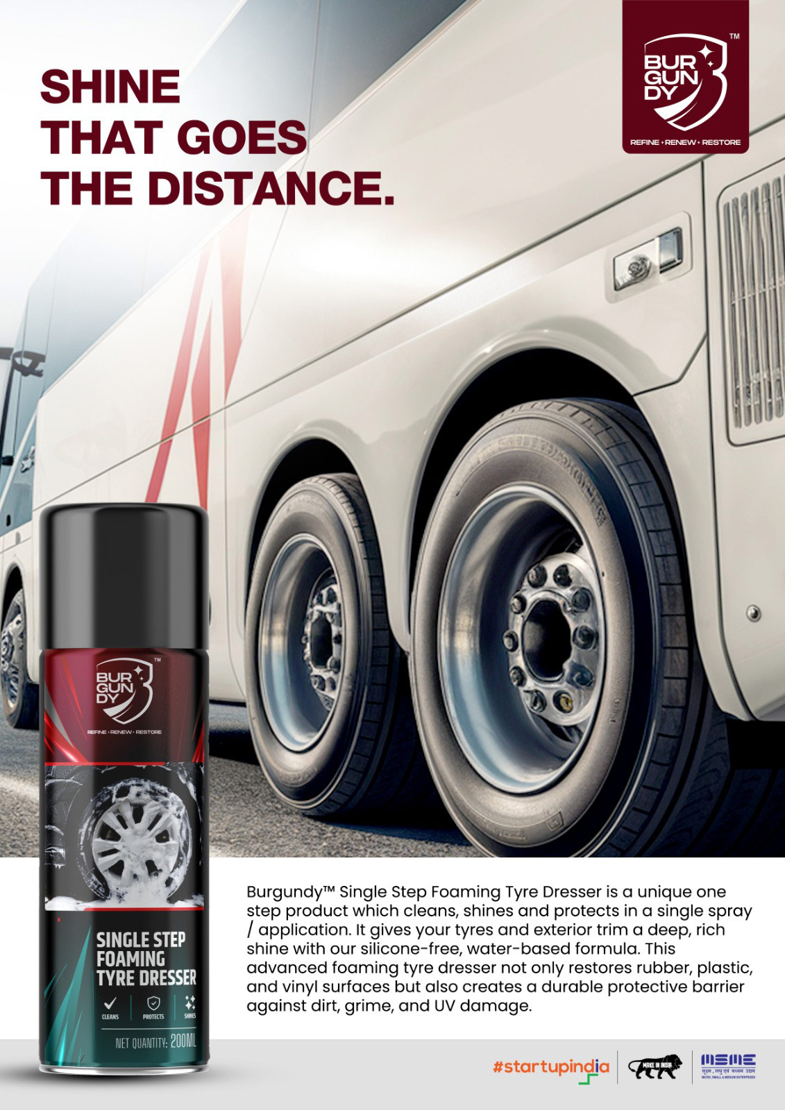 burgundy silicone free single step foaming tyre dresser 2