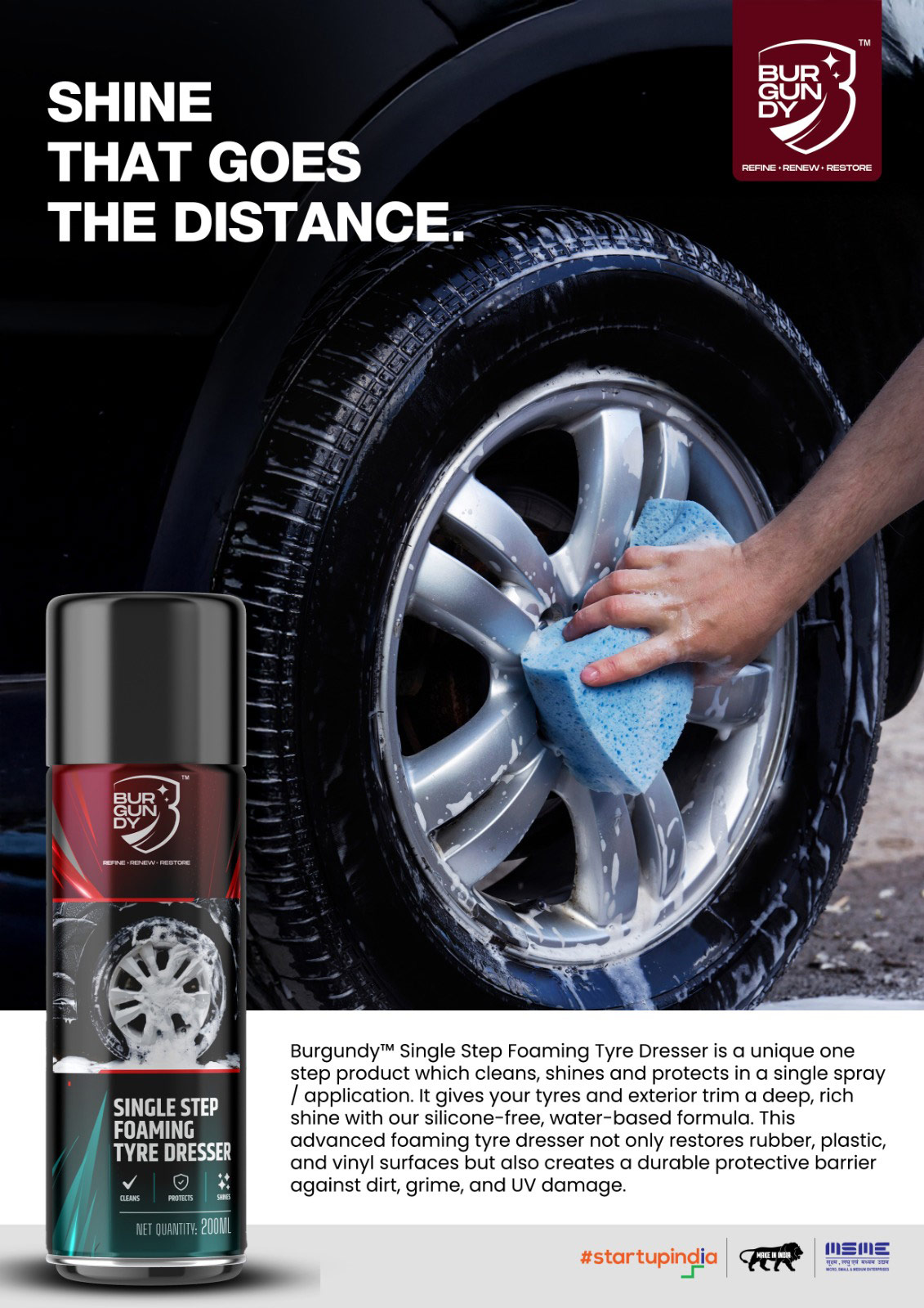 burgundy silicone free single step foaming tyre dresser
