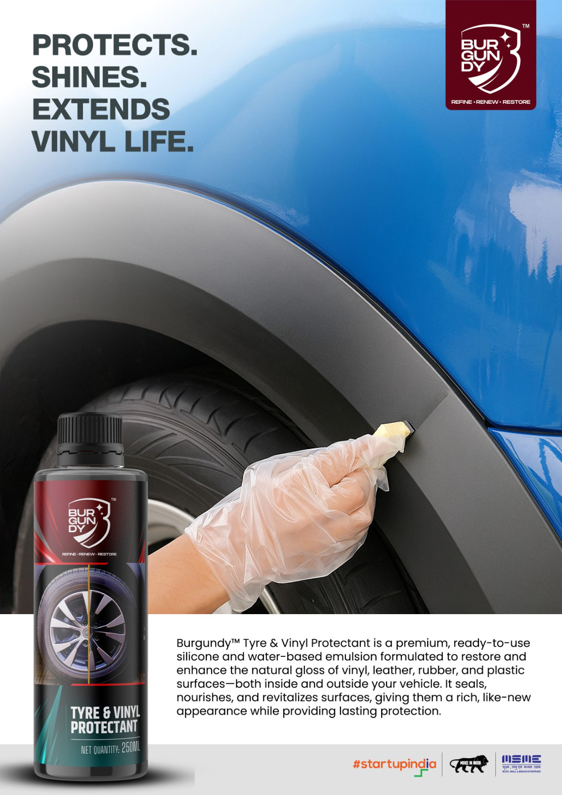 burgundy tyre and vinyl protectant ready to use emulsion spray