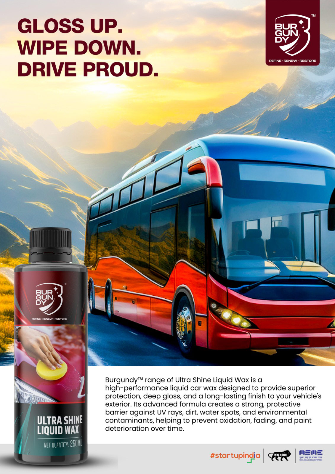 burgundy ultra shine liquid wax for protection and deep gloss shine 2