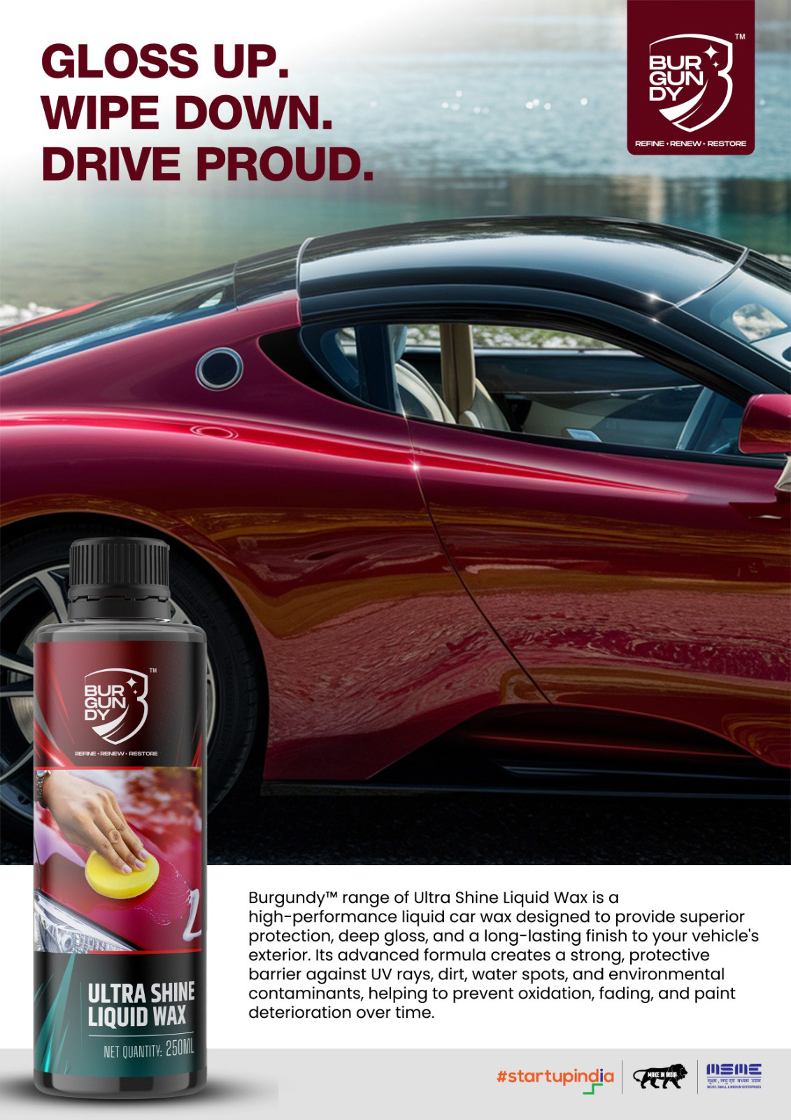 burgundy ultra shine liquid wax for protection and deep gloss shine