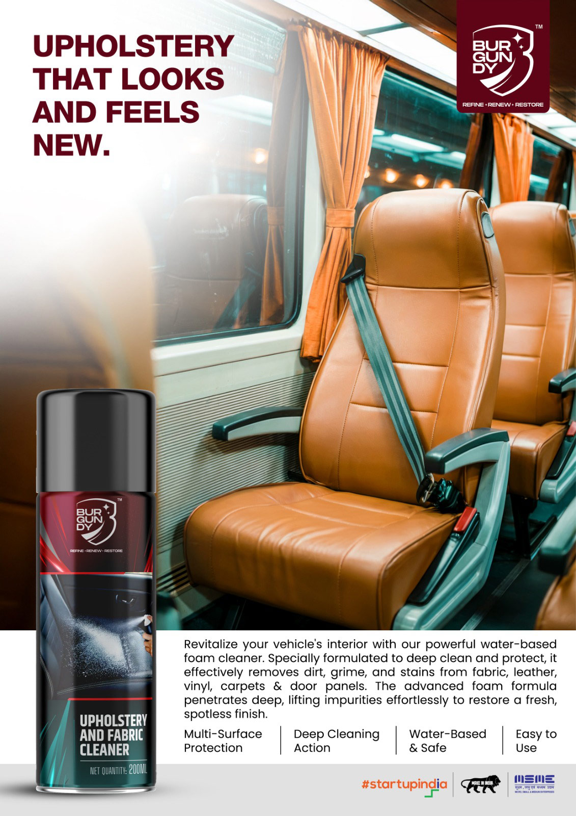 burgundy water based foaming upholstery fabric cleaner