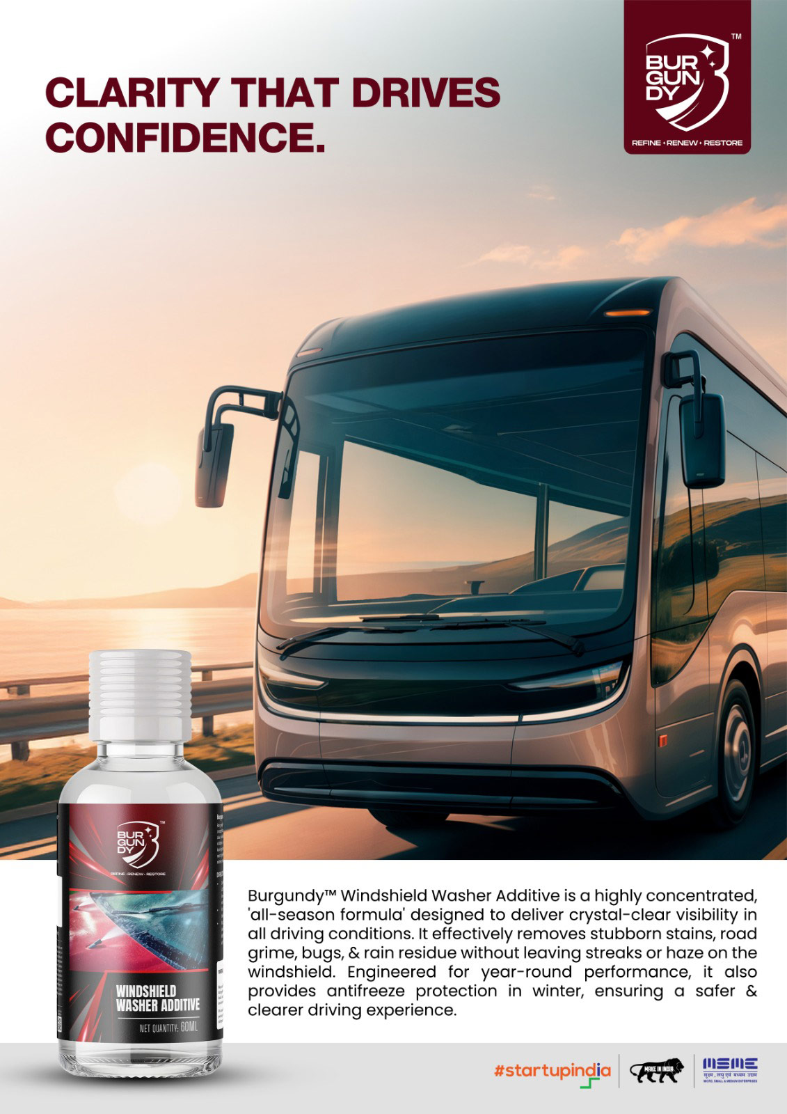 burgundy windshield washer additive with all season formula for clear visibility